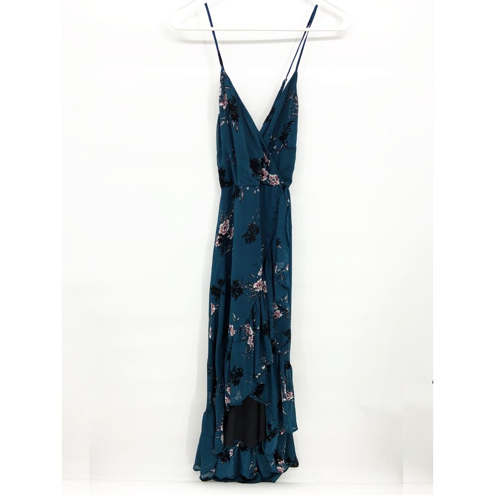 Abbeline Green Floral Ruffle Spaghetti Strap Maxi Dress Size XS